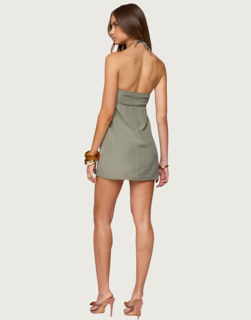 Edikted Anetta keyhole halter mini dress in olive | ASOS