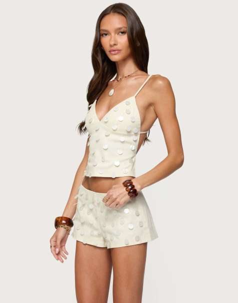 Edikted Arielle iridescent backless top in cream - view 1