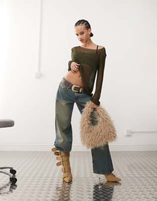 EDIKTED ASYMMETRIC OPEN KNIT TOP 