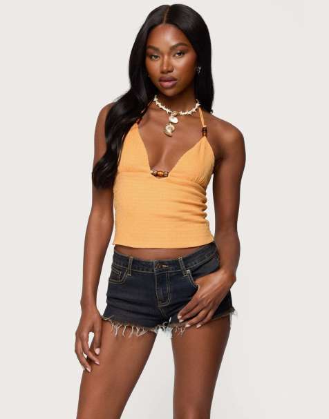Edikted Atlas scrunch bead halter top in orange - view 1