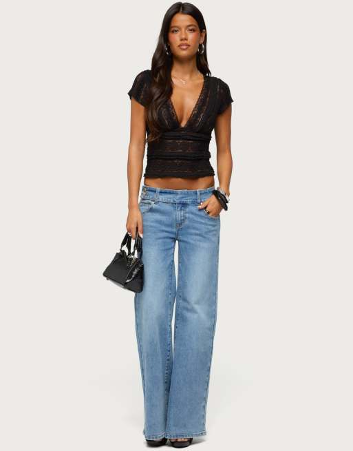 Edikted avalee sheer lace v neck top in black, 5 of 5