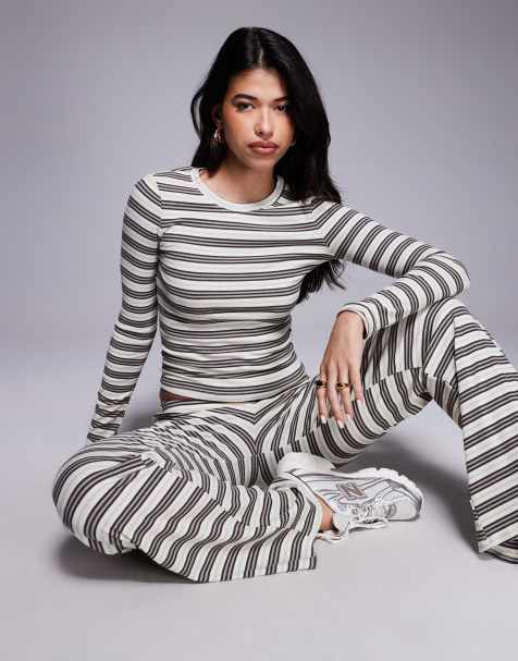 Edikted Avalie co-ord striped ribbed long sleeve t-shirt in grey - view 1