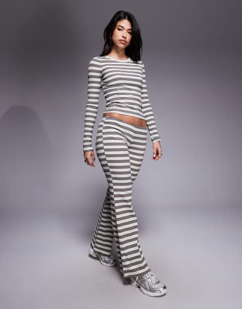 Edikted Avalie co-ord striped ribbed trousers in grey - view 1