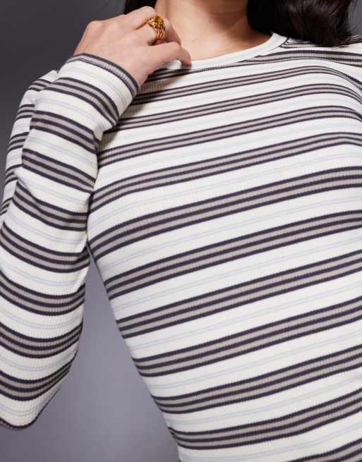 Edikted Avalie striped ribbed long sleeve t-shirt in grey (part of a set), 2 of 4