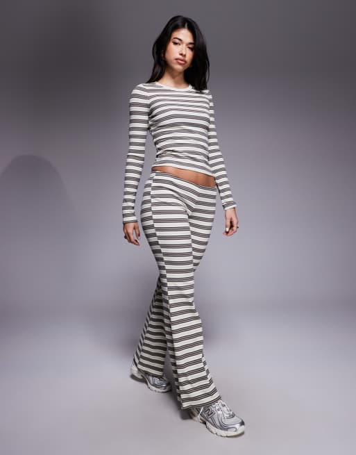 Edikted Avalie striped ribbed long sleeve t-shirt in grey (part of a set), 3 of 4