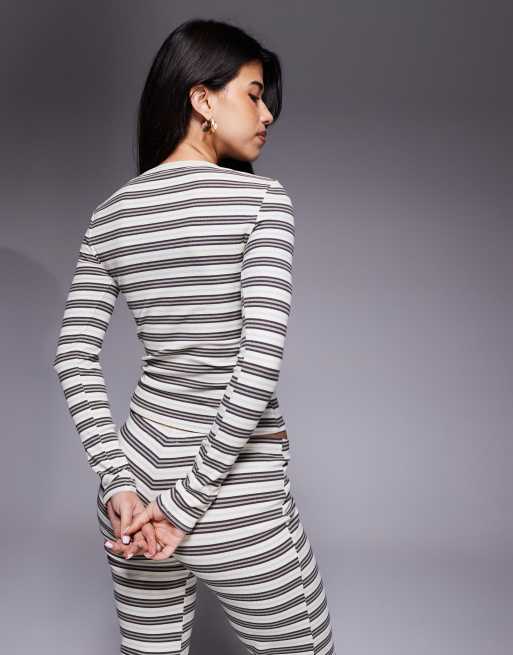 Edikted Avalie striped ribbed long sleeve t-shirt in grey (part of a set), 4 of 4