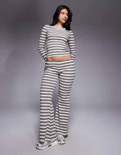Edikted Avalie striped ribbed pants in grey (Part of a set) - view 1
