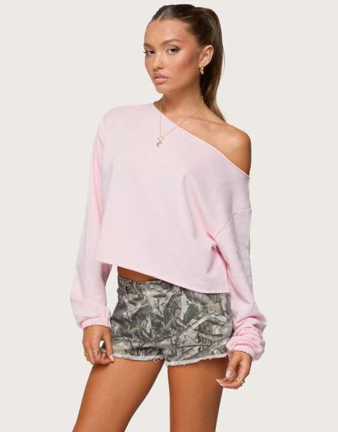 Edikted Aveline off shoulder light sweatshirt in light pink - view 1