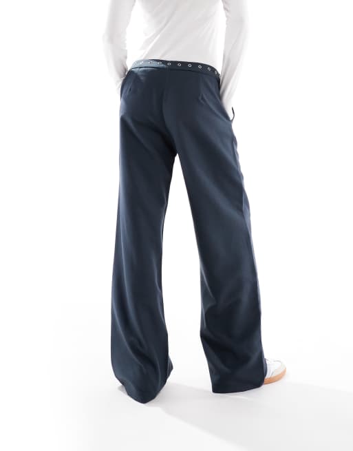 Edikted Ayve eyelet straight leg pants in dark grey, 3 of 5