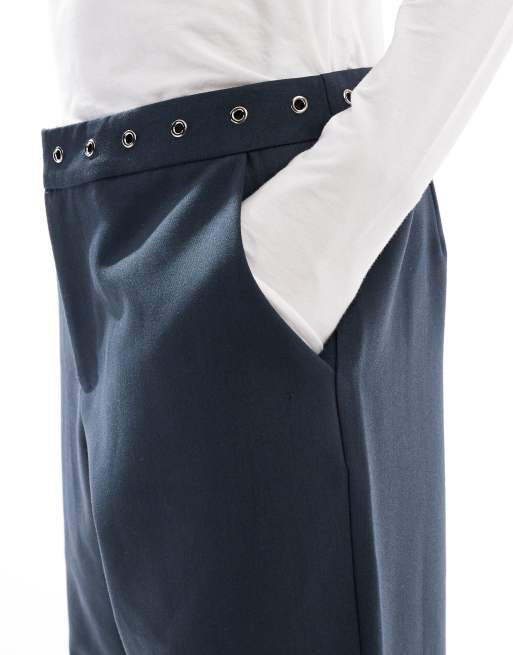 Edikted Ayve eyelet straight leg pants in dark grey, 5 of 5