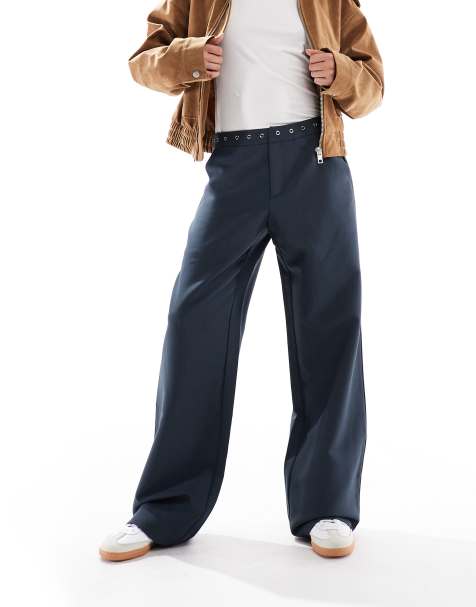 Edikted Ayve eyelet straight leg trousers in dark grey - view 1