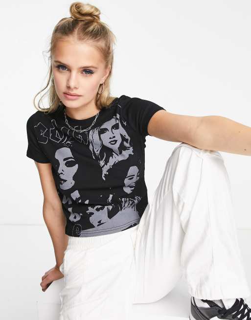 Edikted - Baby tee met print van gezichten en wassing