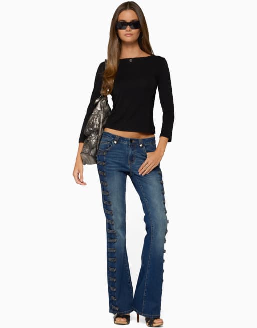 Edikted Bailie lace back three-quarter sleeve top in black, 5 of 5