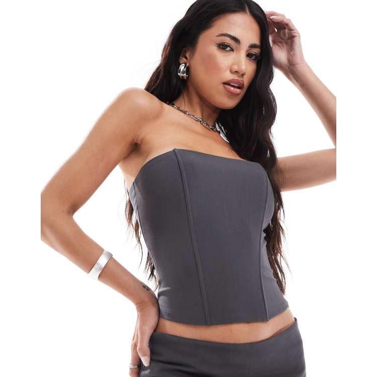 Edikted bandeau corset top in dark grey co-ord | ASOS