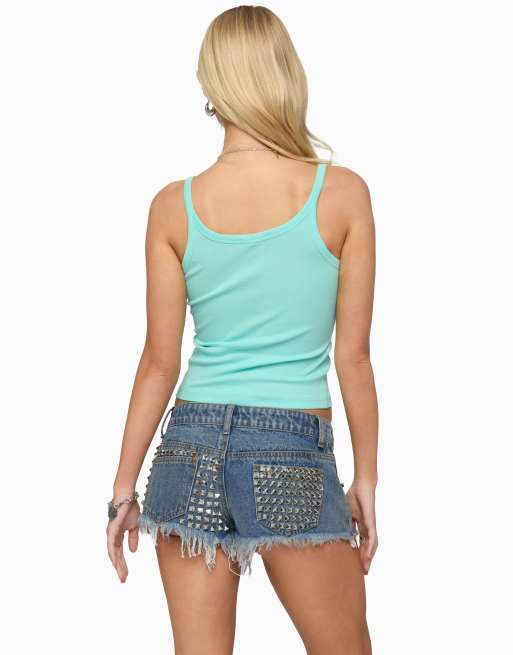 Edikted basic babe tank top in turquoise, 2 of 5