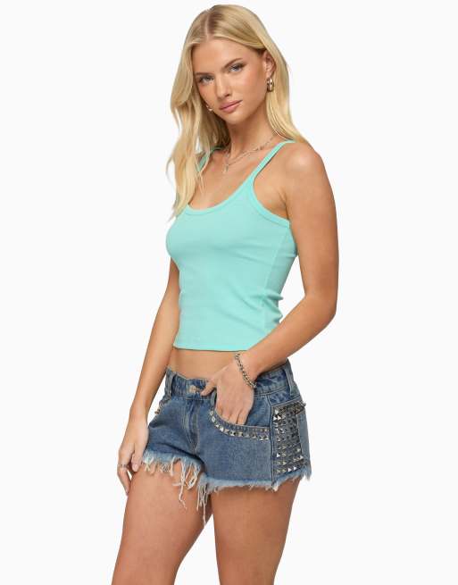 Edikted basic babe tank top in turquoise, 3 of 5