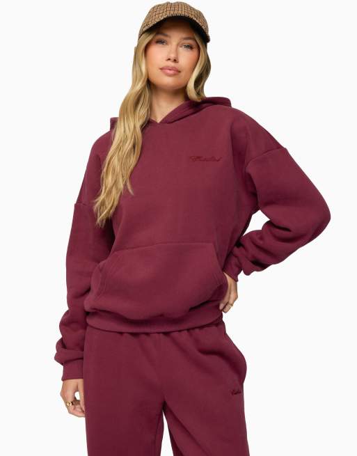 Edikted basic girl oversized edikted hoodie in burgundy, 3 of 5