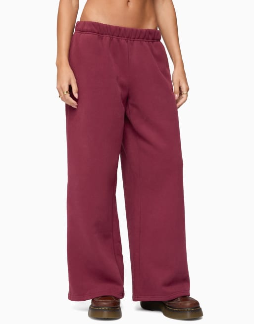 Edikted basic girl wide leg edikted sweatpants in burgundy, 3 of 5