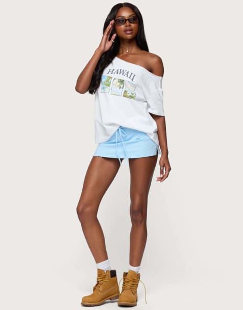 Edikted Bayside slitted micro skort in light blue