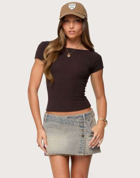 Edikted Becca boat neck top in brown