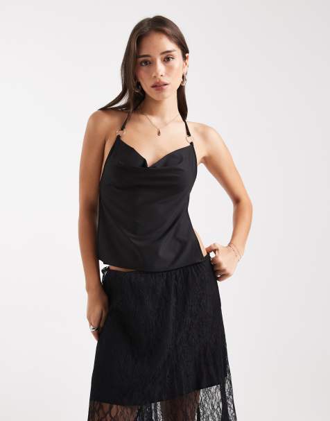 Edikted Bella cowl neck halter in black - view 1