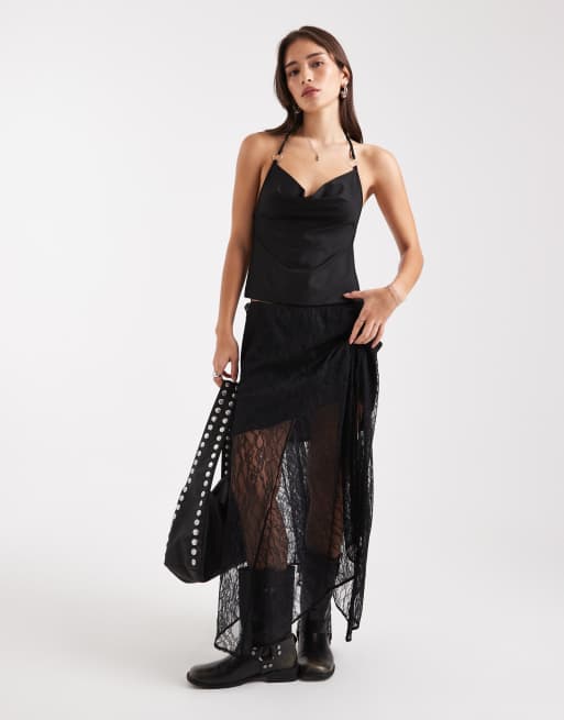 Edikted Bella cowl neck halter in black, 3 of 4