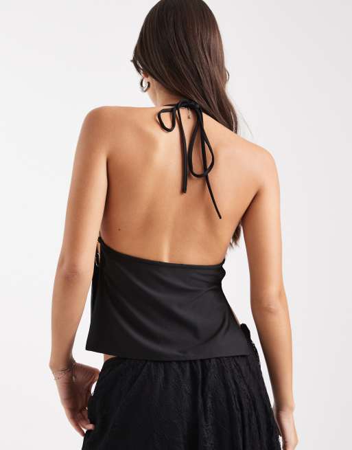 Edikted Bella cowl neck halter in black, 4 of 4