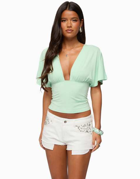 Edikted betee flutter plunge neck top in mint
