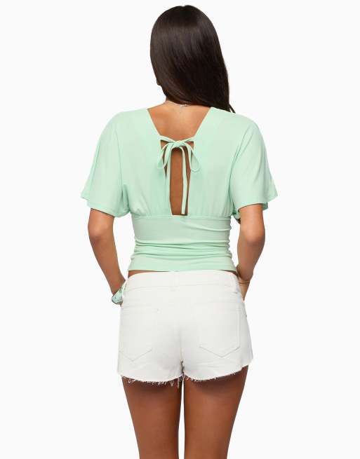 Edikted betee flutter plunge neck top in mint, 2 of 5