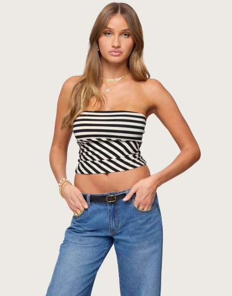 Edikted Betsana striped tube top in black and cream - view 1