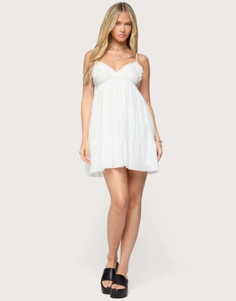 Edikted Bianca ruffle tiered babydoll dress in white