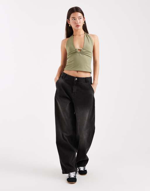 Edikted Billey metal ring halter top in olive, 2 of 4