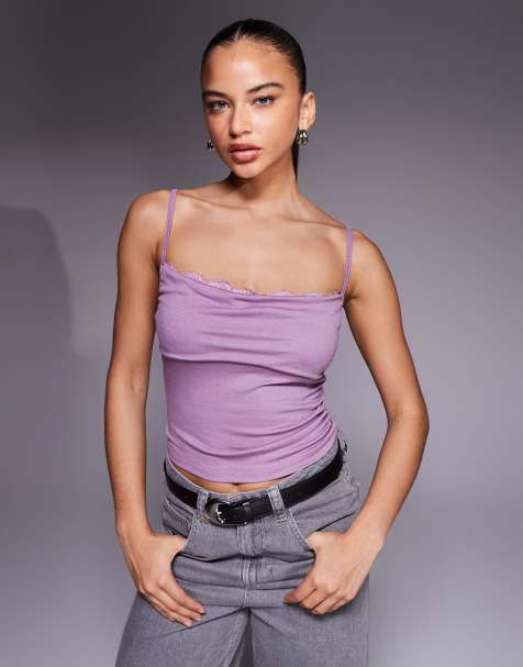 Edikted Bobbie layered lace cowl neck top in lilac - view 1