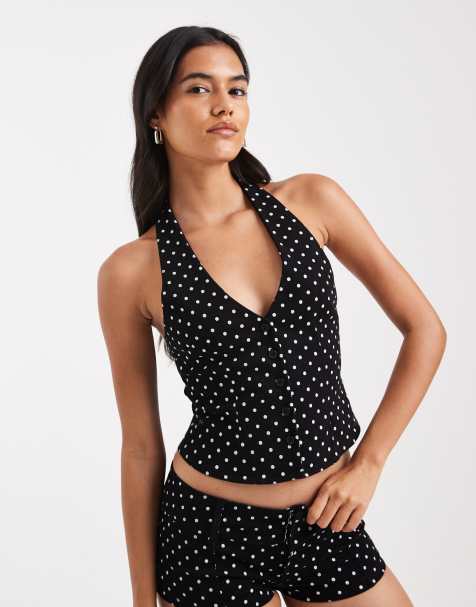 Edikted Bobbie polka dot halter top in black - view 1