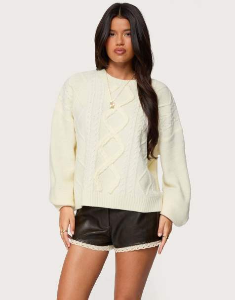 Edikted Braided cable knit oversized sweater in cream - view 1
