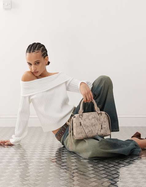 Edikted brandy fold over ribbed off shoulder knit sweater in white - view 1
