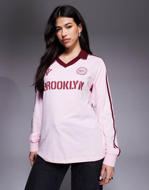 Edikted Brooklyn contrast oversized polo top in light pink  - view 1