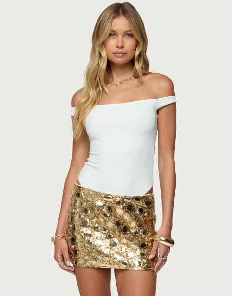 Edikted Bryony off shoulder bodysuit in white