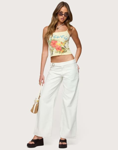 Edikted Buckle low rise straight leg pants in white - view 1
