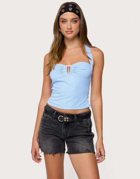 Edikted Caitie striped buckle halter top in blue - view 1