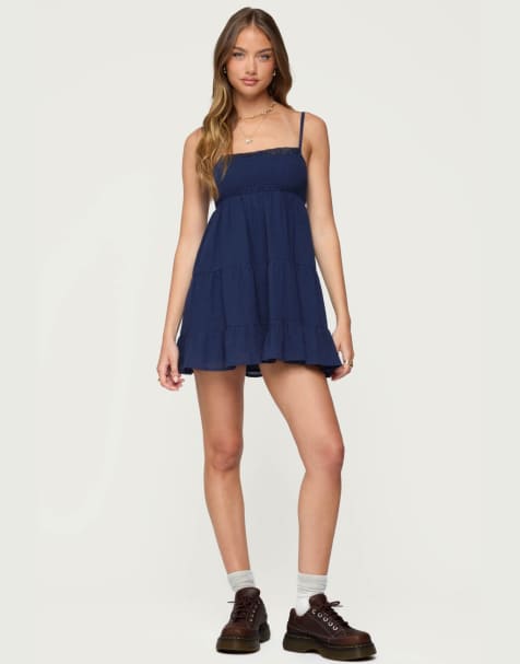 Edikted Calley scrunchy tiered mini dress in navy