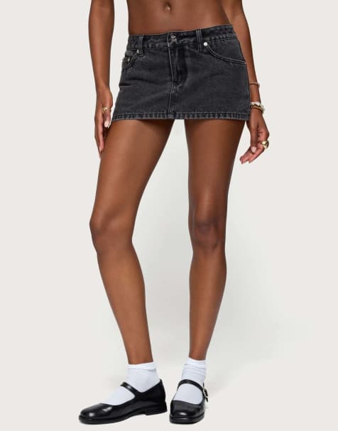 Edikted Camelia denim mini skort in black - view 1