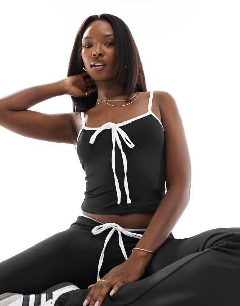 Edikted – Camisole-Oberteil in Schwarz-Weiß mit Schleife an der Brust, Kombiteil - view 1