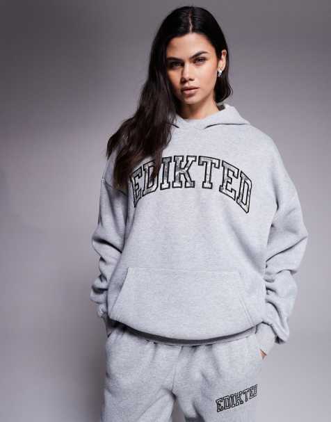 Edikted camo crush oversized hoodie in grey (part of a set) - view 1