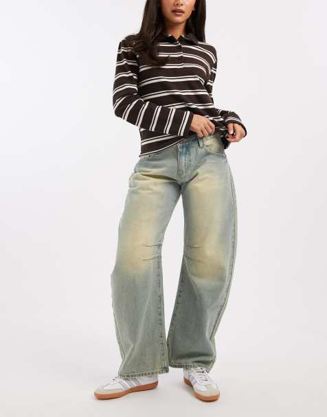 Edikted Cayden low rise washed barrel jeans in blue vintage 