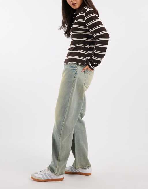 Edikted Cayden low rise washed barrel jeans in blue vintage , 2 of 5