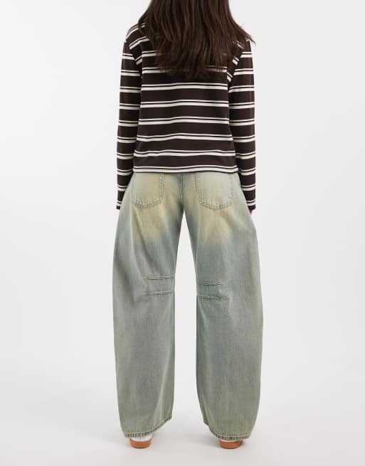 Edikted Cayden low rise washed barrel jeans in blue vintage , 3 of 5