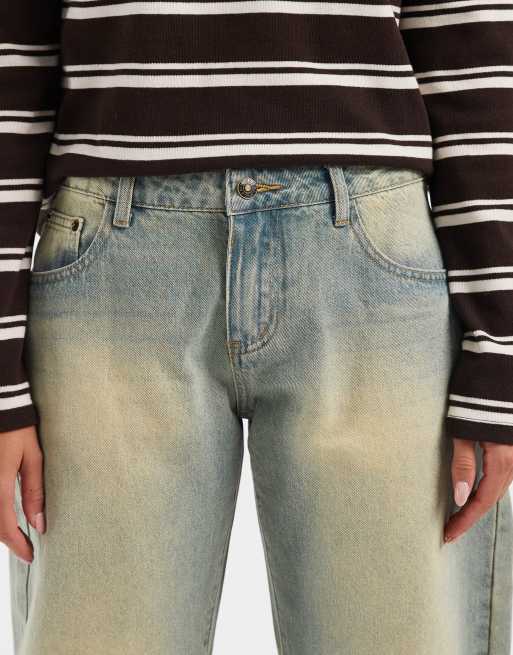 Edikted Cayden low rise washed barrel jeans in blue vintage , 4 of 5