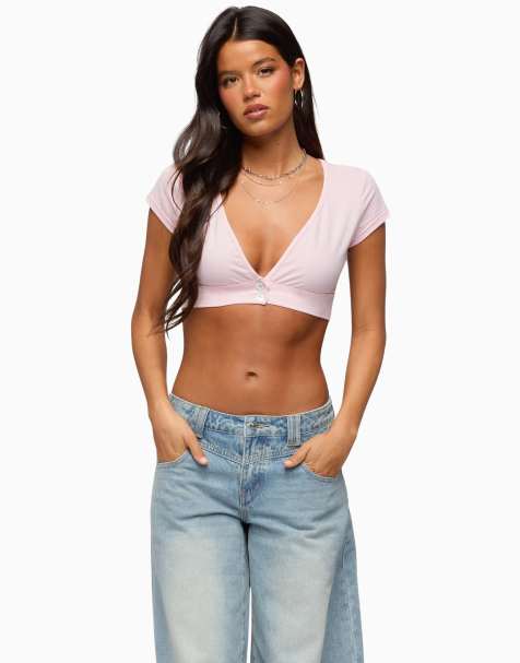 Edikted cecey button up crop top in pink