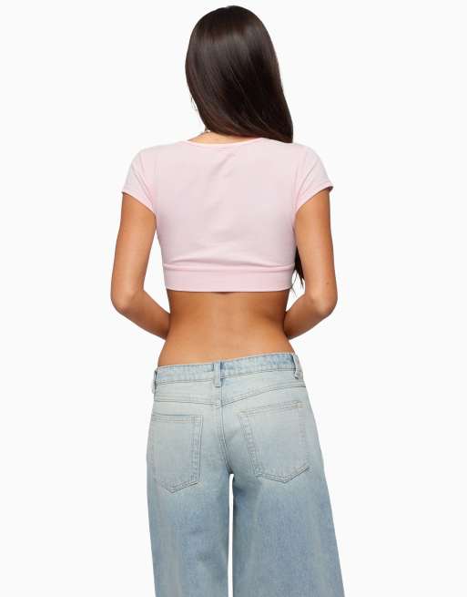 Edikted cecey button up crop top in pink, 2 of 5